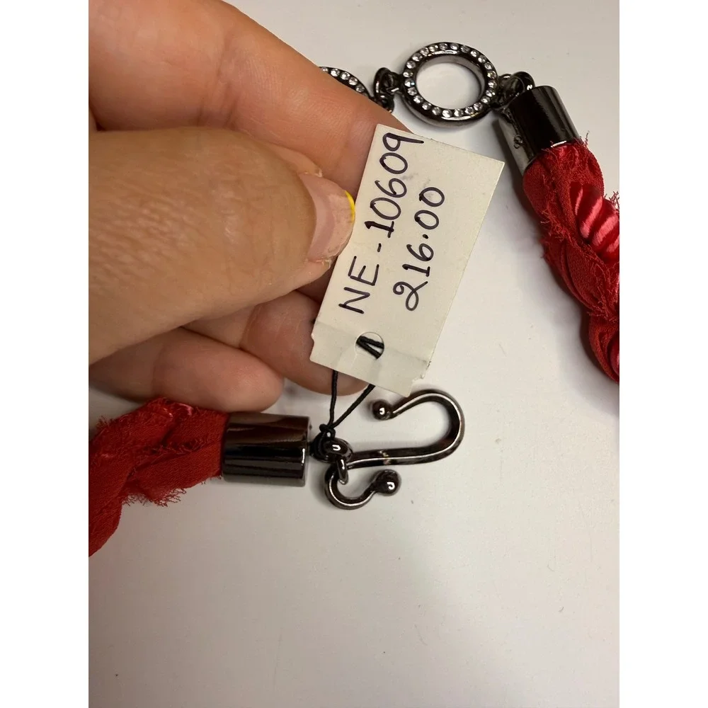 Cara New York Red Braided Fabric Orange Faceted Bead Statement Necklace NE-10609